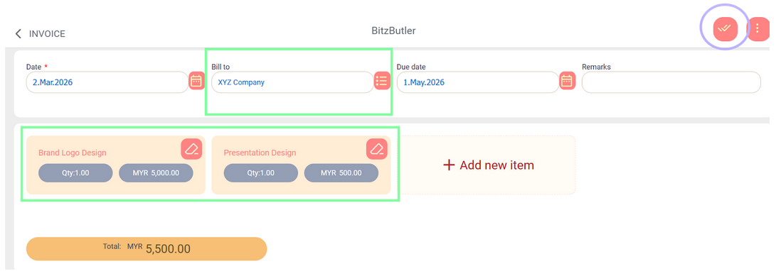 Invoice entry