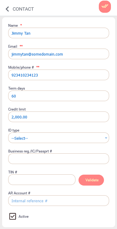Customer profile on mobile view
