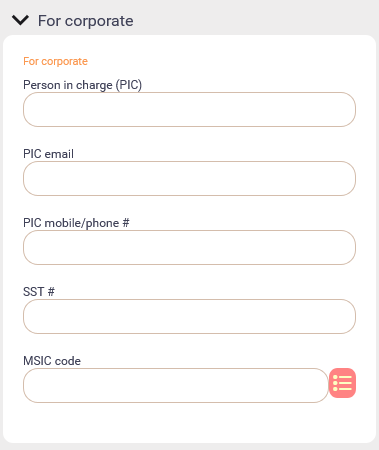 Customer corporate information on mobile view