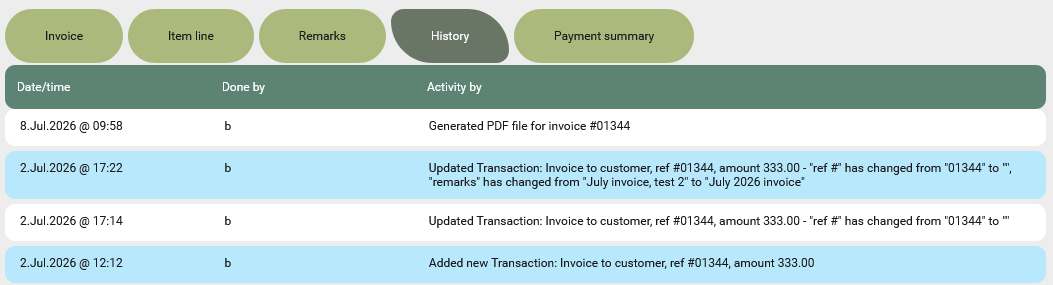 Invoice history - the audit log