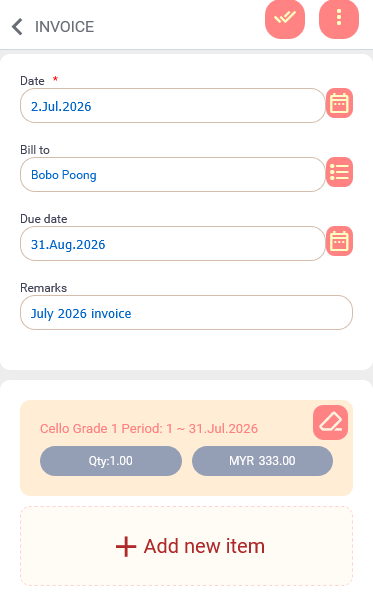 An invoice with a line item