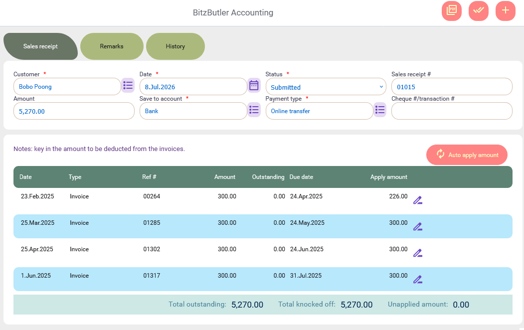 Issue Sales Receipt on desktop view