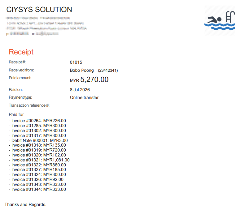 Sample Sales Receipt in PDF format