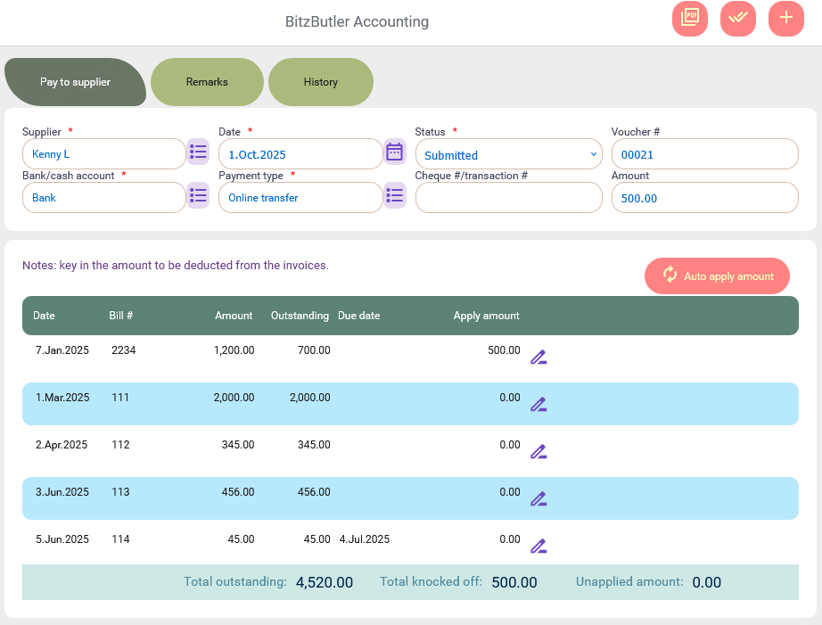 Issue Pay to Supplier on desktop view